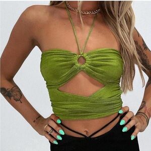 Princess Polly Loriella Ring Detail Crop Top in olive green